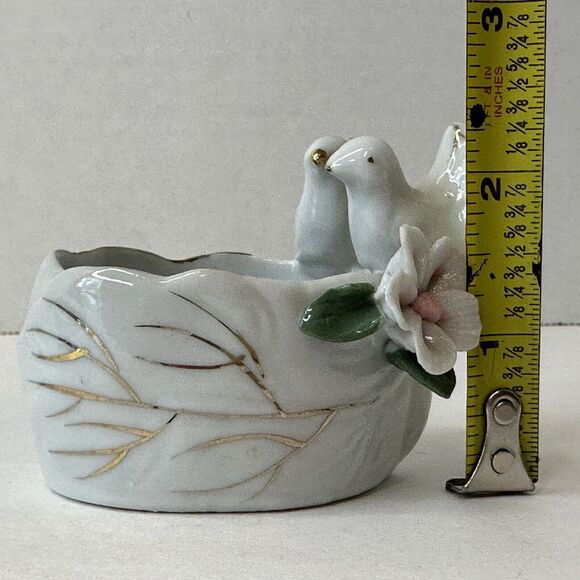 Vintage Doves Flower Planter Trinket Ring Box White w/Gold Trim Pink Floral RARE - Picture 5 of 13